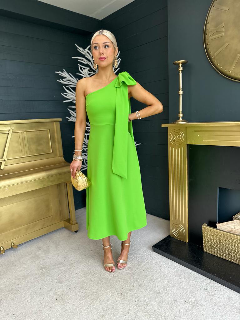 Chloe Bow Detail Occasion Dress Electric Green