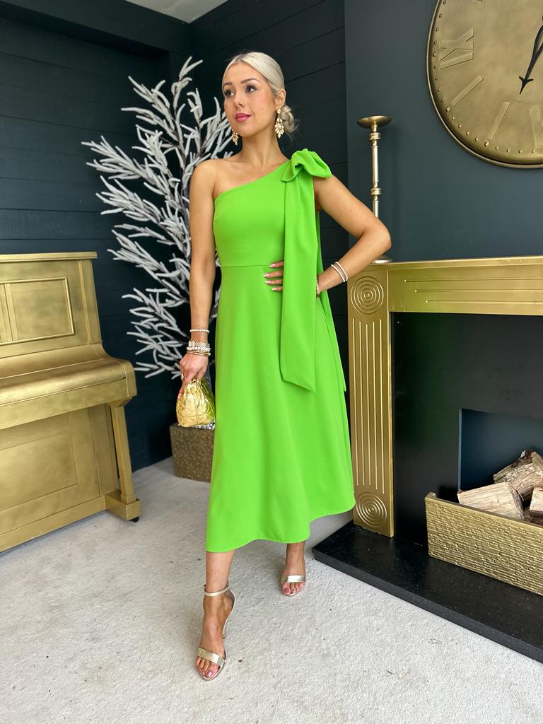Chloe Bow Detail Occasion Dress Electric Green
