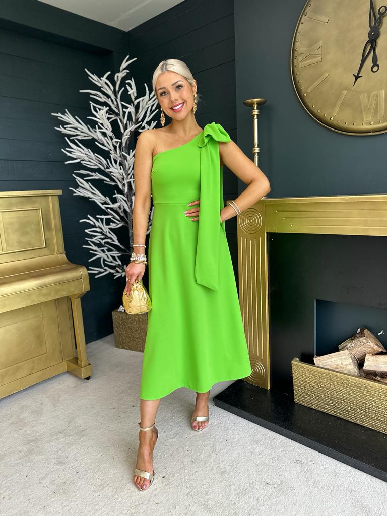 Chloe Bow Detail Occasion Dress Electric Green