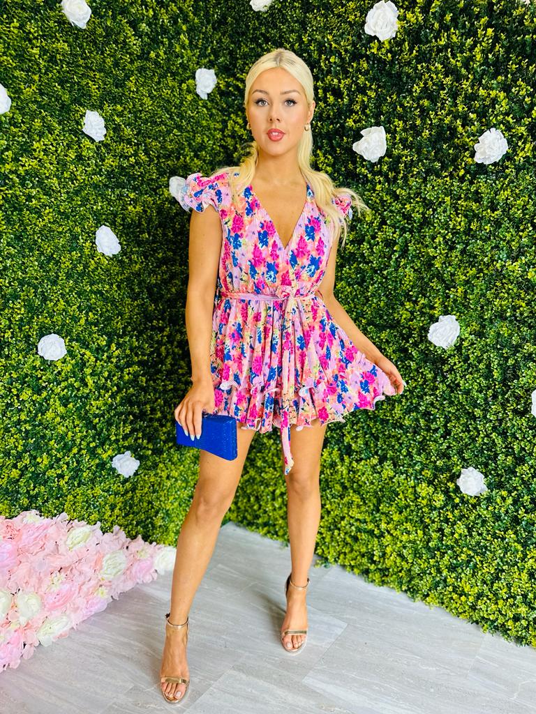 Josie Plisse Playsuit Fuchsia