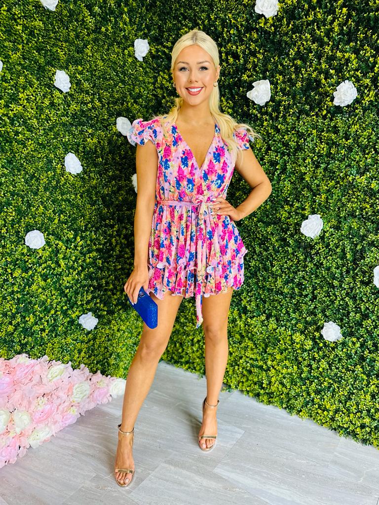 Josie Plisse Playsuit Fuchsia