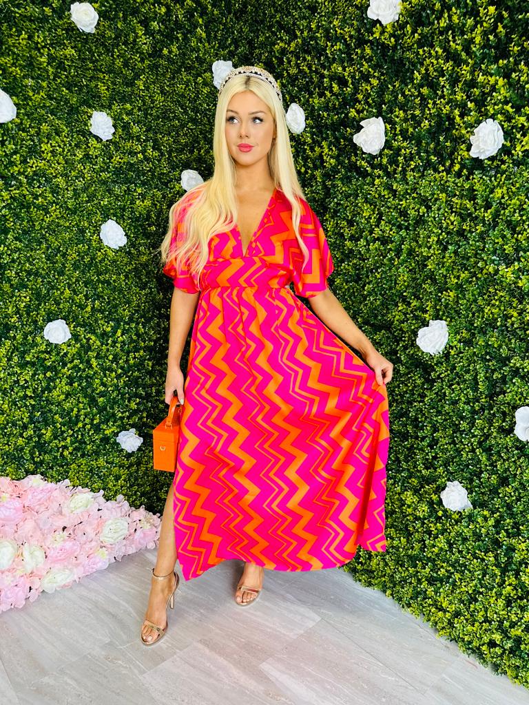 Caylee Midi Dress ZigZag Pink/Orange