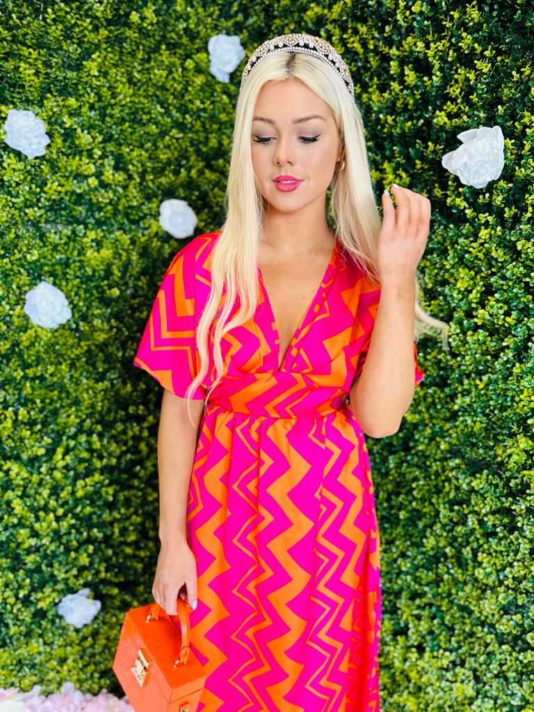Caylee Midi Dress ZigZag Pink/Orange