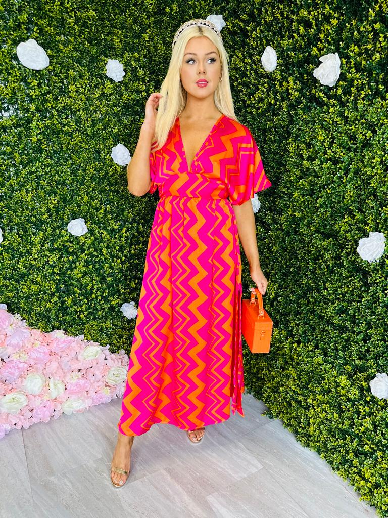 Caylee Midi Dress ZigZag Pink/Orange