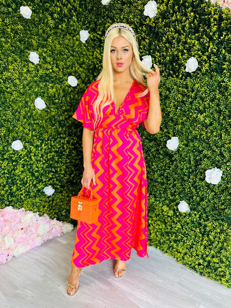 Caylee Midi Dress ZigZag Pink/Orange
