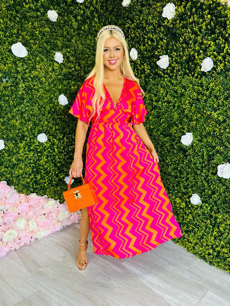 Caylee Midi Dress ZigZag Pink/Orange