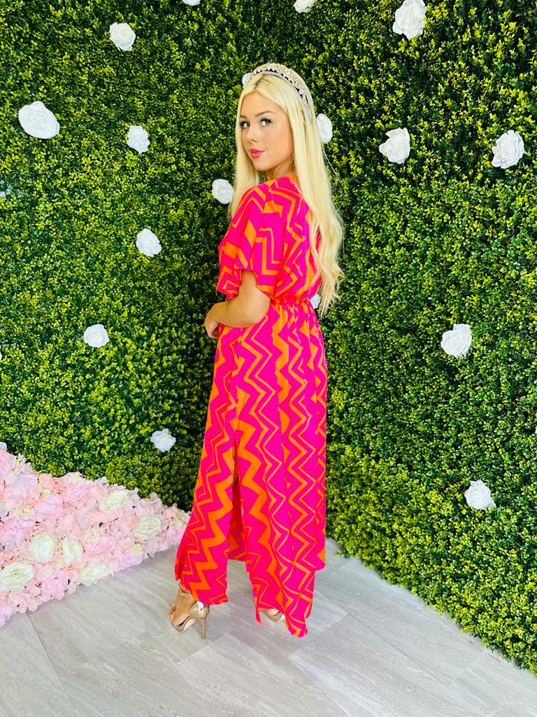 Caylee Midi Dress ZigZag Pink/Orange