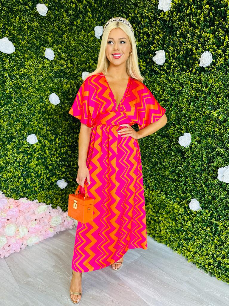 Caylee Midi Dress ZigZag Pink/Orange