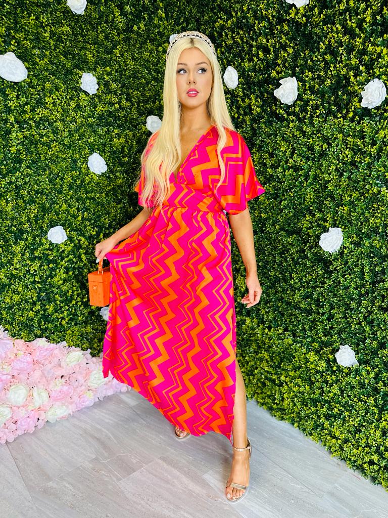 Caylee Midi Dress ZigZag Pink/Orange