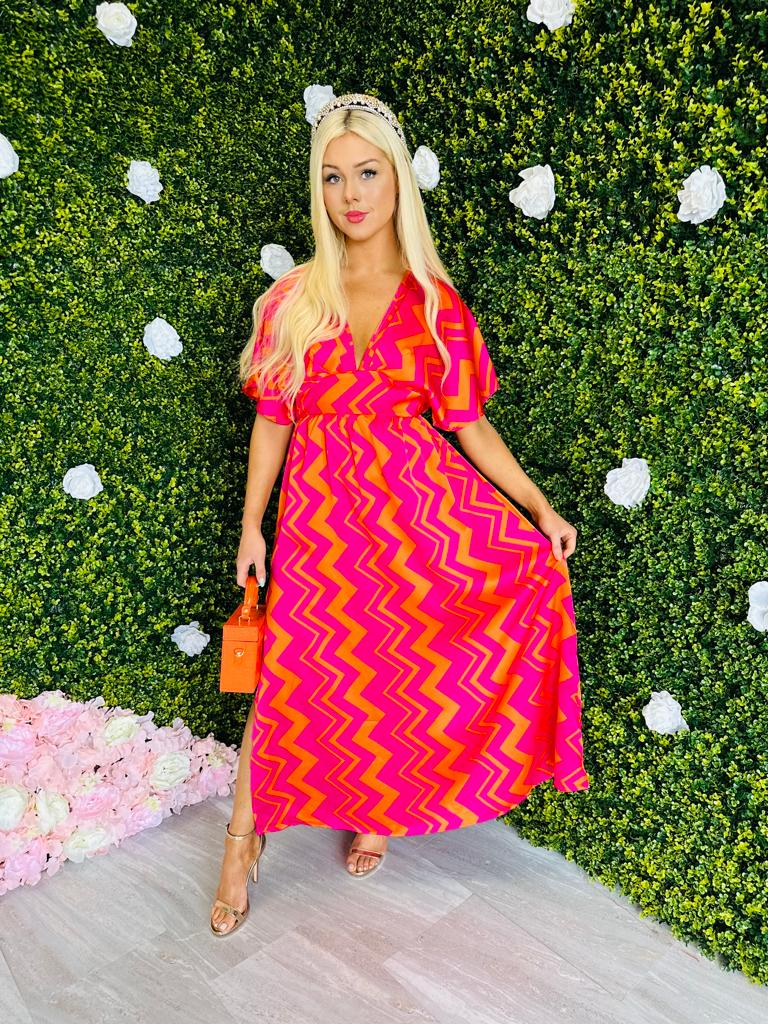 Caylee Midi Dress ZigZag Pink/Orange