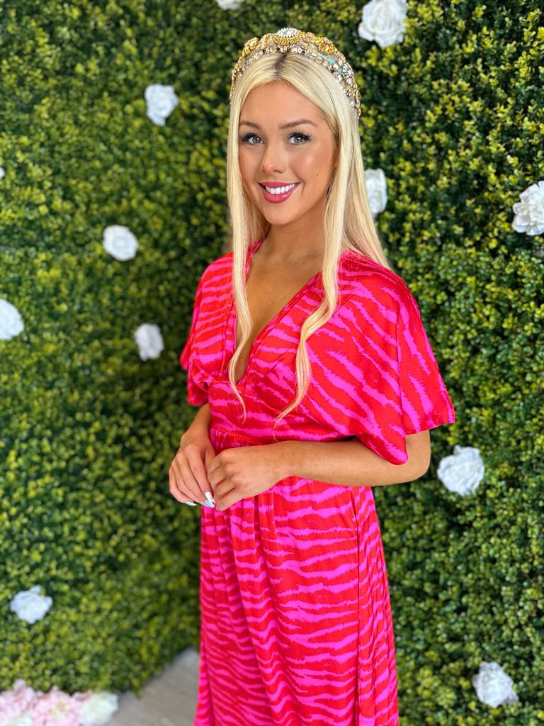Caylee Midi Dress Zebra Pink/Red
