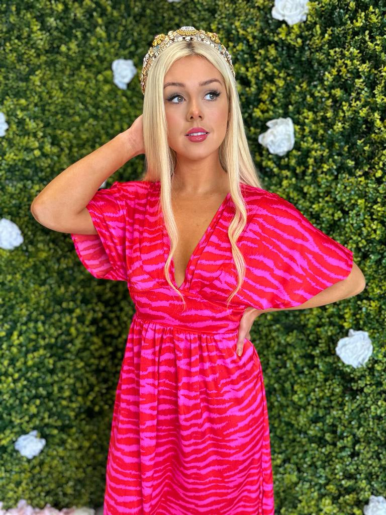 Caylee Midi Dress Zebra Pink/Red