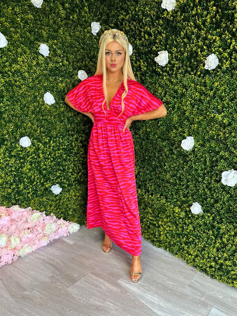 Caylee Midi Dress Zebra Pink/Red