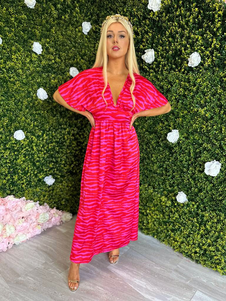 Caylee Midi Dress Zebra Pink/Red