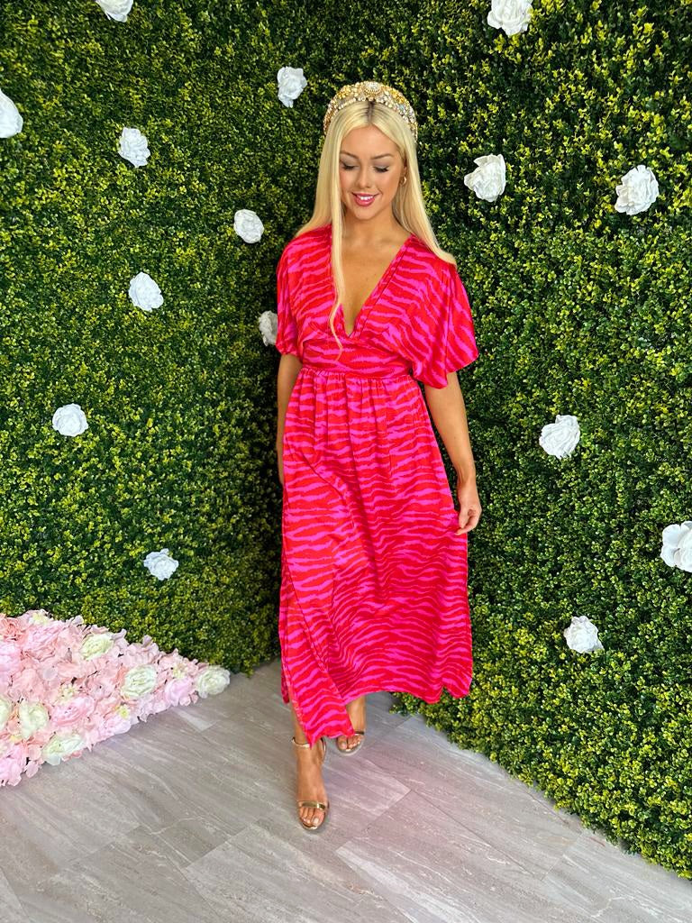 Caylee Midi Dress Zebra Pink/Red