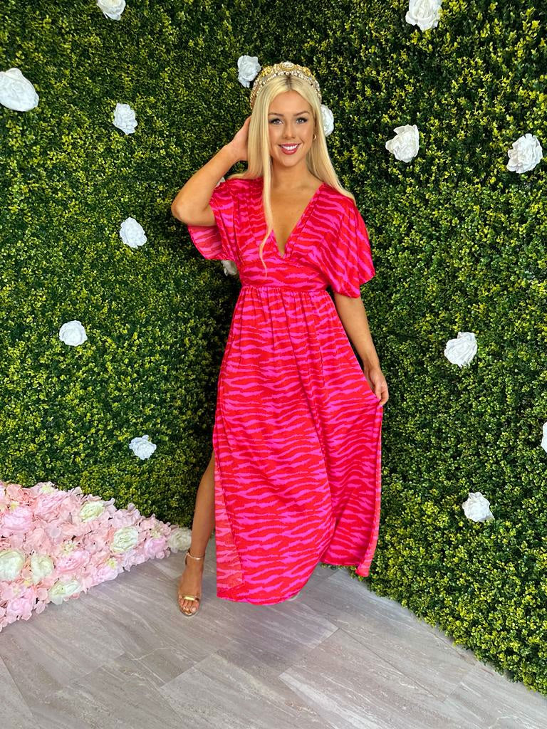Caylee Midi Dress Zebra Pink/Red