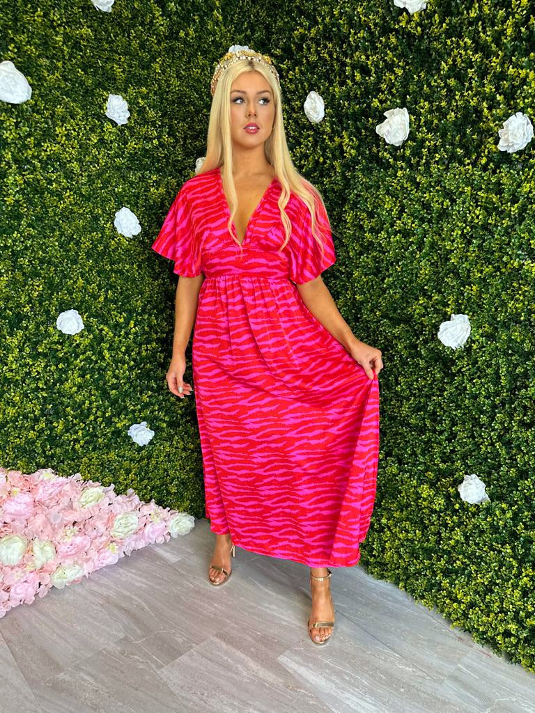Caylee Midi Dress Zebra Pink/Red