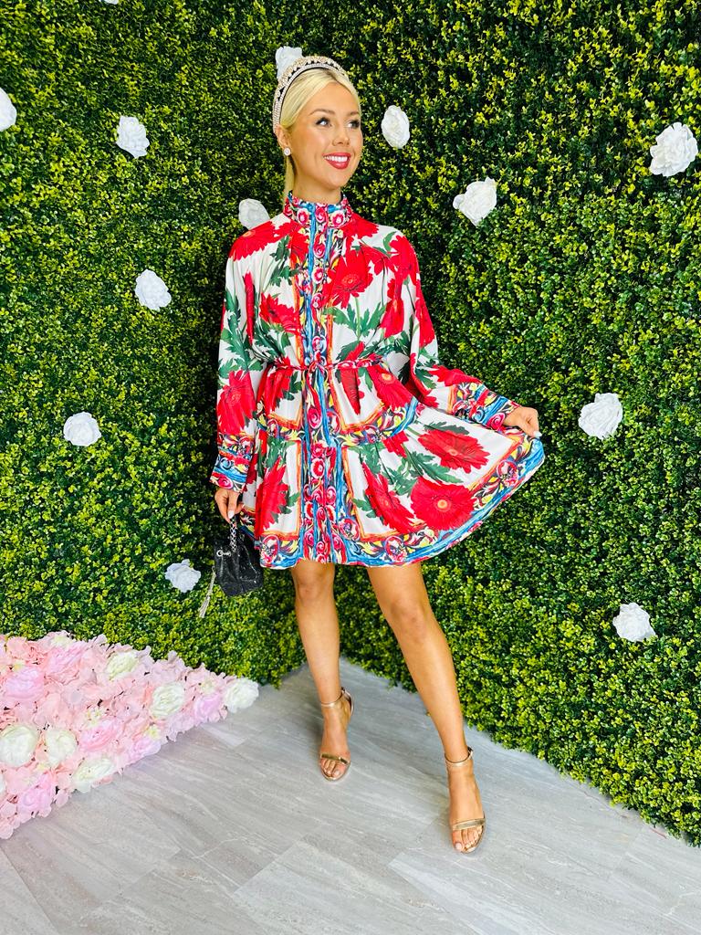 Vogue Detailed Mini Dress Floral