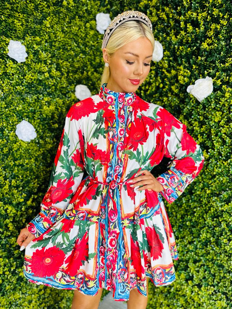 Vogue Detailed Mini Dress Floral