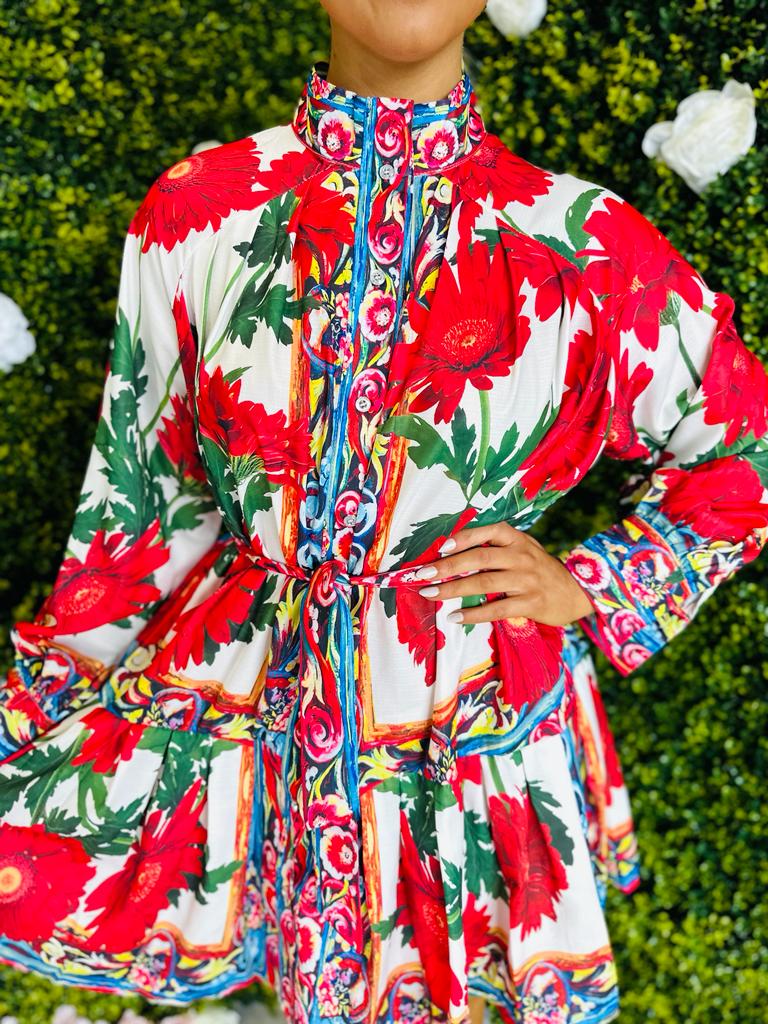 Vogue Detailed Mini Dress Floral