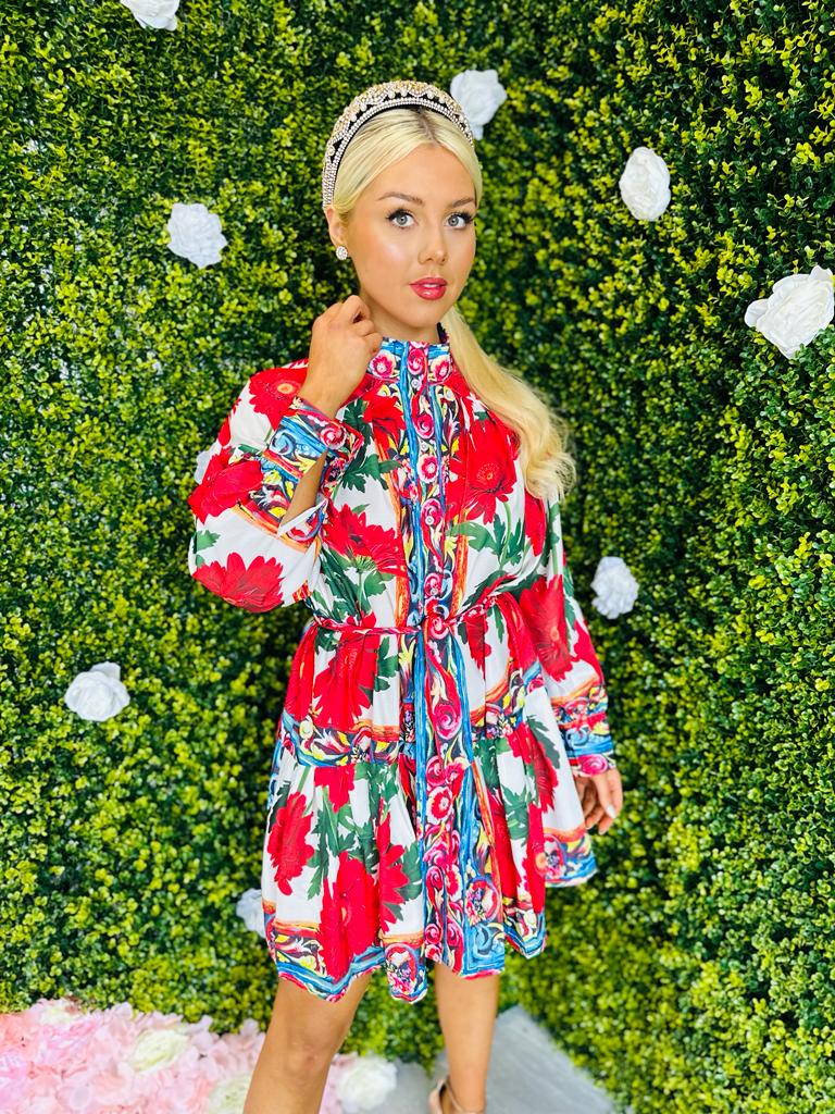 Vogue Detailed Mini Dress Floral