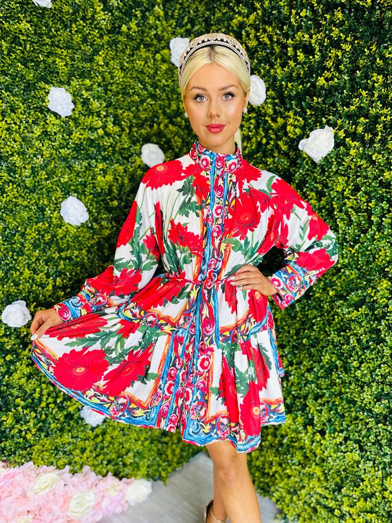 Vogue Detailed Mini Dress Floral