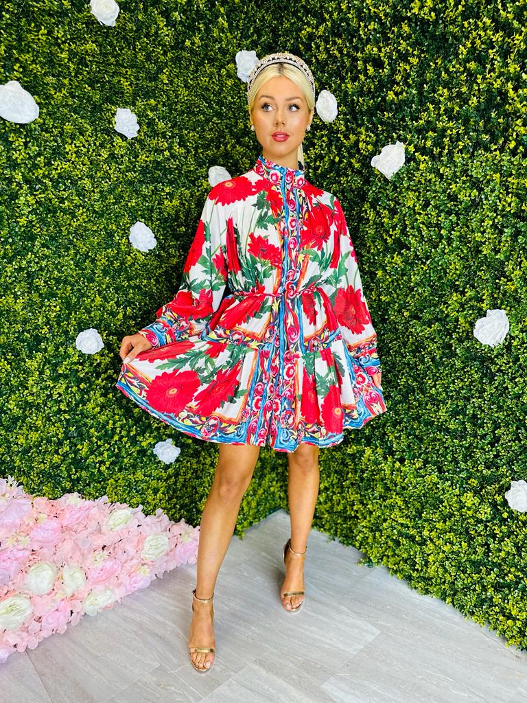 Vogue Detailed Mini Dress Floral