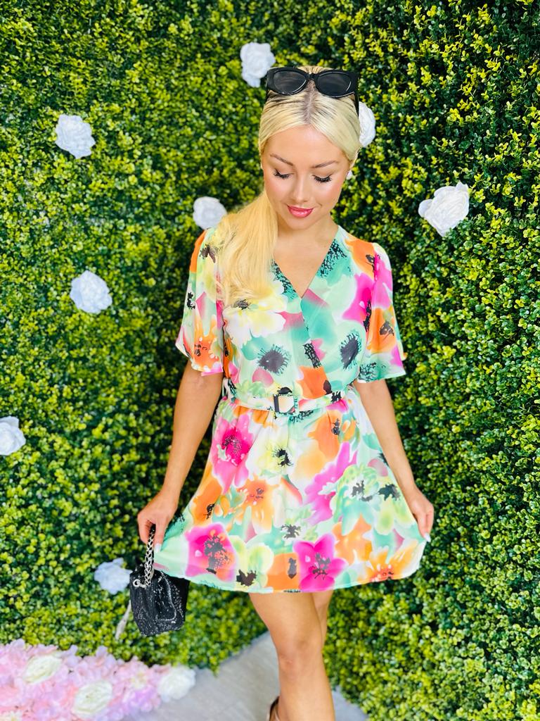 Roze Skater Mini Dress Green