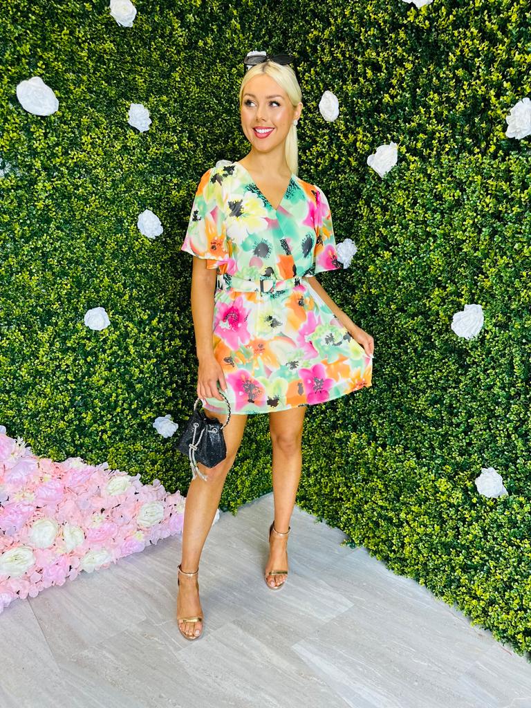 Roze Skater Mini Dress Green