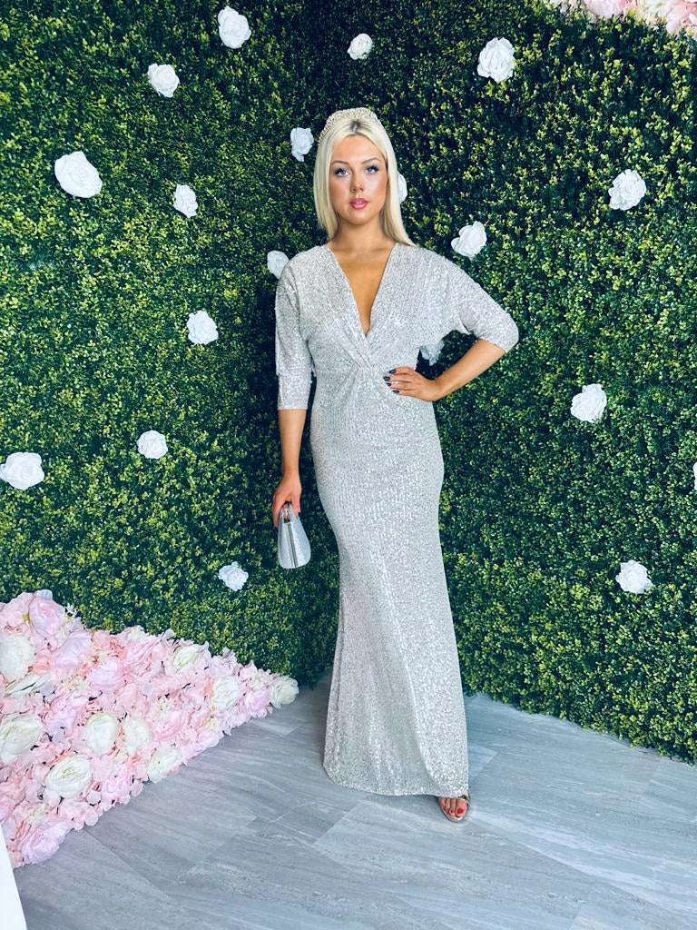 Ellen Sequin Maxi Dress Beige
