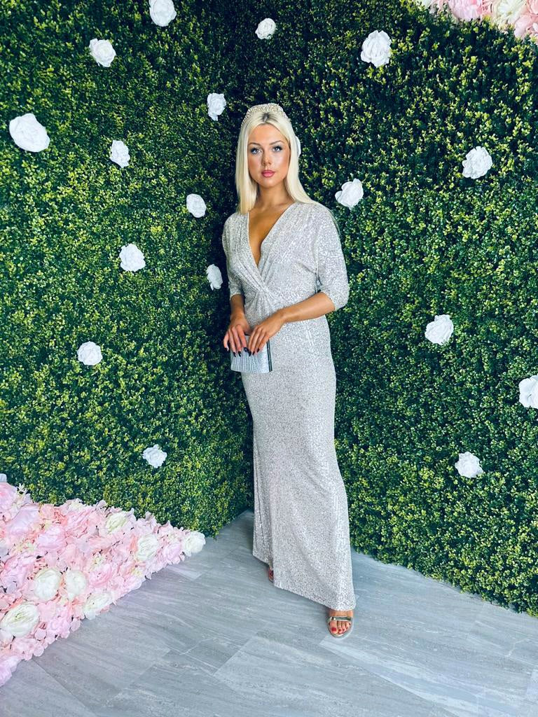 Ellen Sequin Maxi Dress Beige