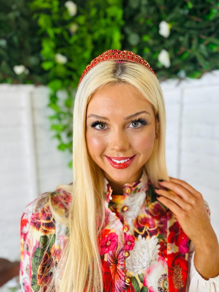 Meg Embellished Hairband Ruby
