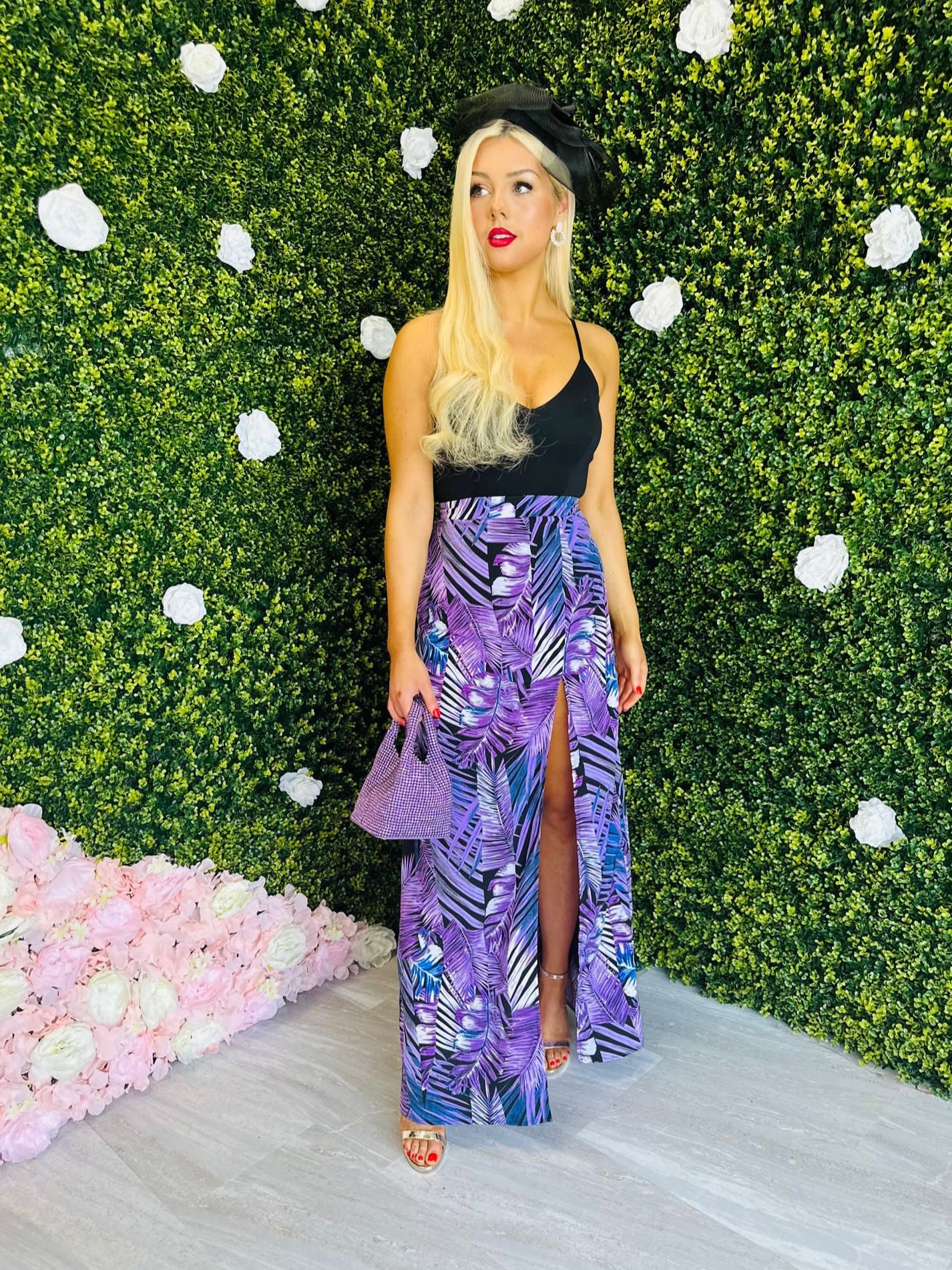 Farah Split Maxi Dress Purple Palm