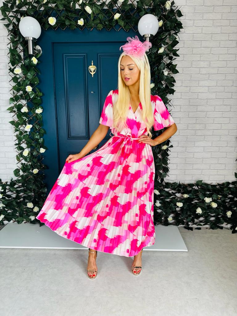 Miley Pleated Midi Dress Splash Fuchsia