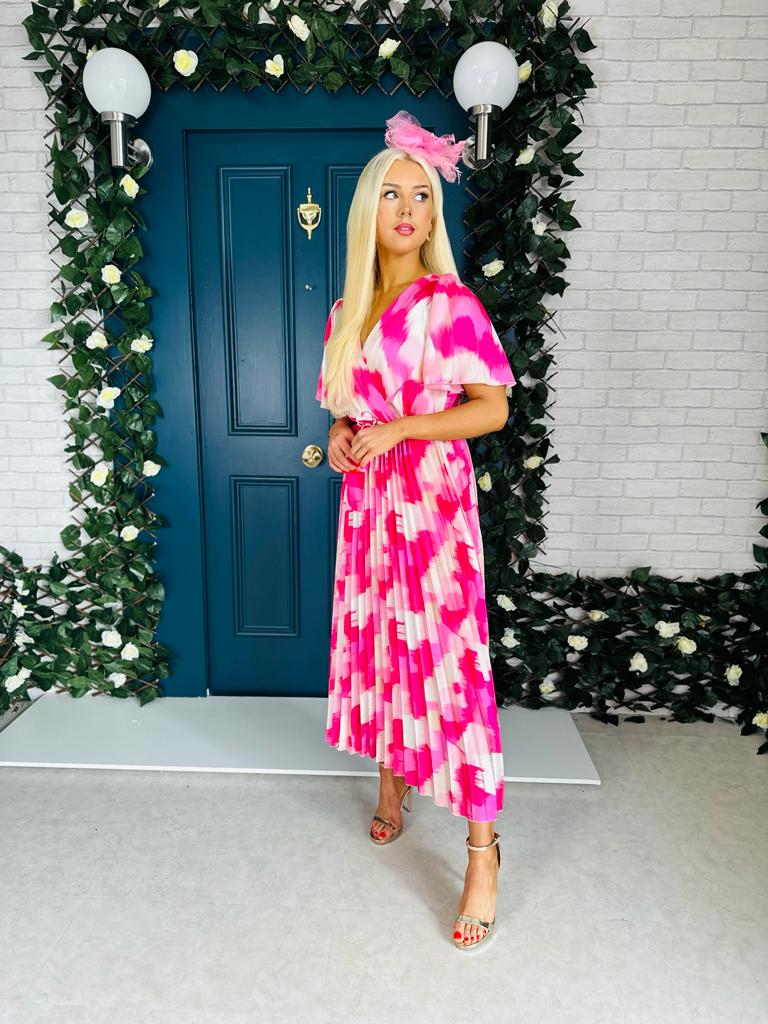 Miley Pleated Midi Dress Splash Fuchsia