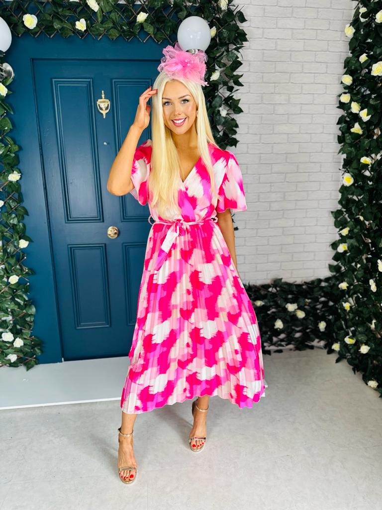 Miley Pleated Midi Dress Splash Fuchsia