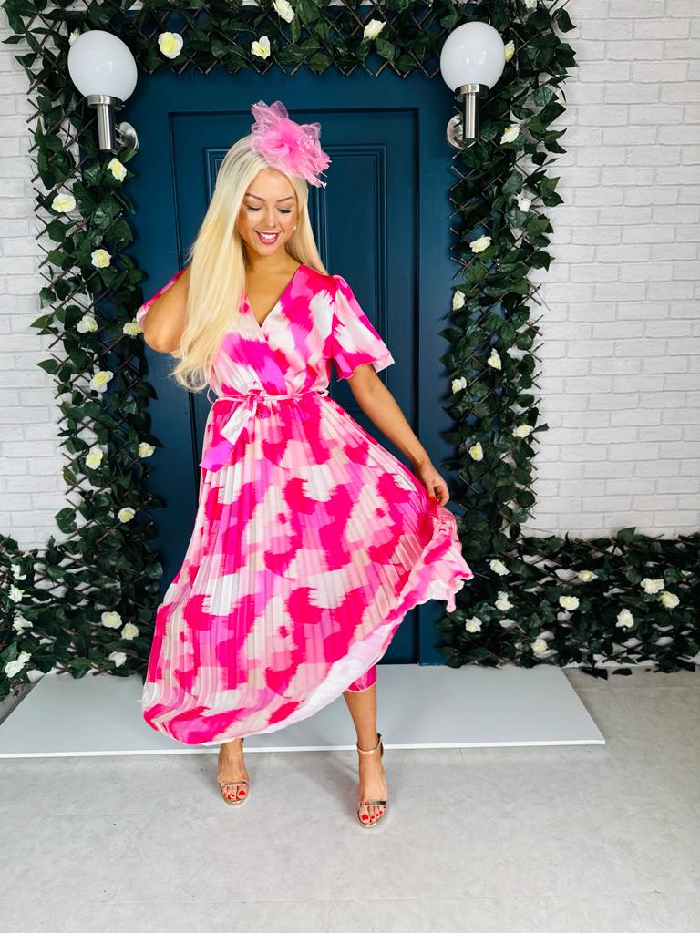 Miley Pleated Midi Dress Splash Fuchsia
