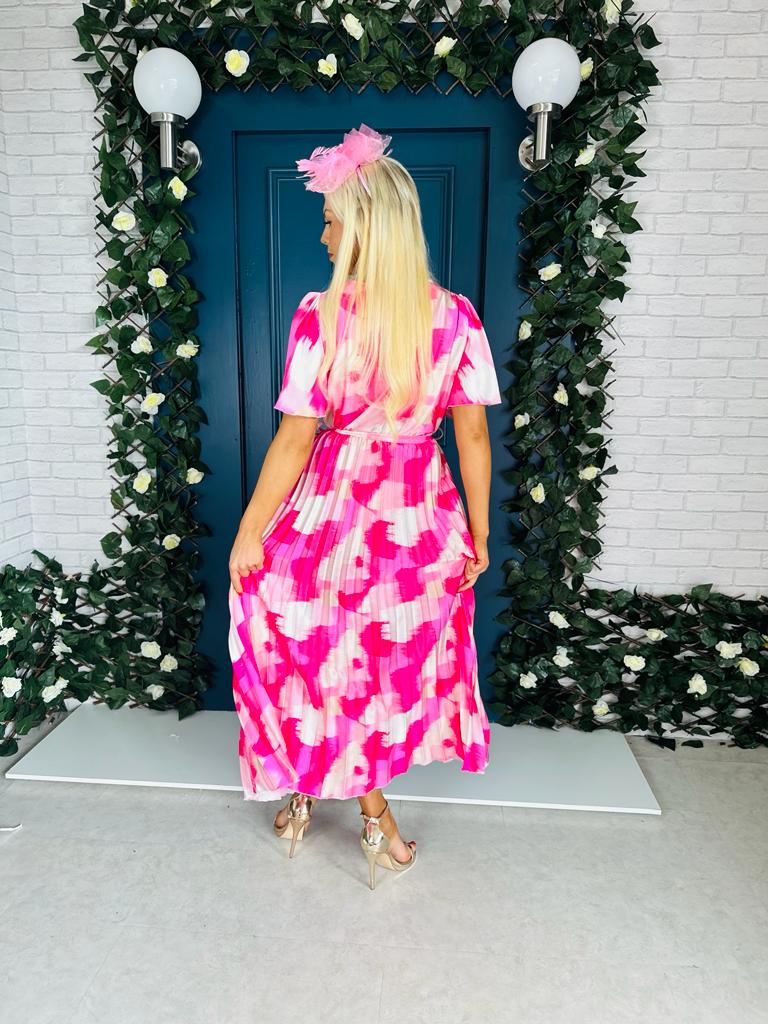 Miley Pleated Midi Dress Splash Fuchsia