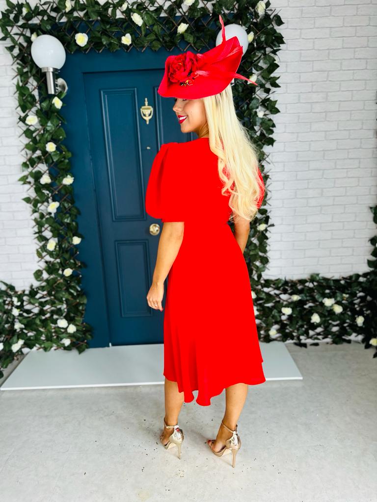 Nadine Buckle Detail Midi Dress Red