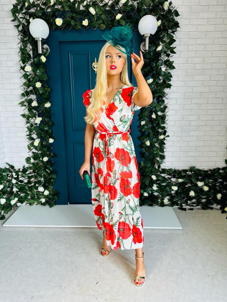 Sidney Frill Detail Dress Floral Red