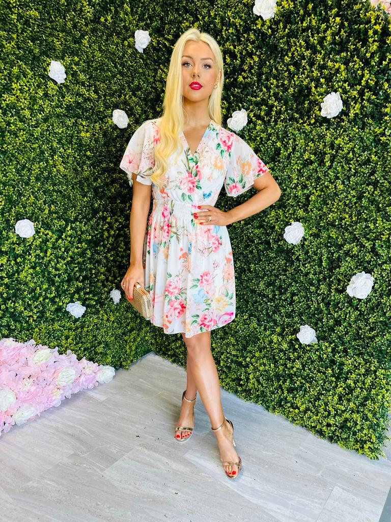Destiny Mini Dress Floral Off White
