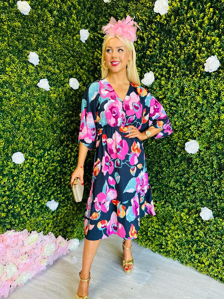 Josie Black Floral Tiered Midi Dress