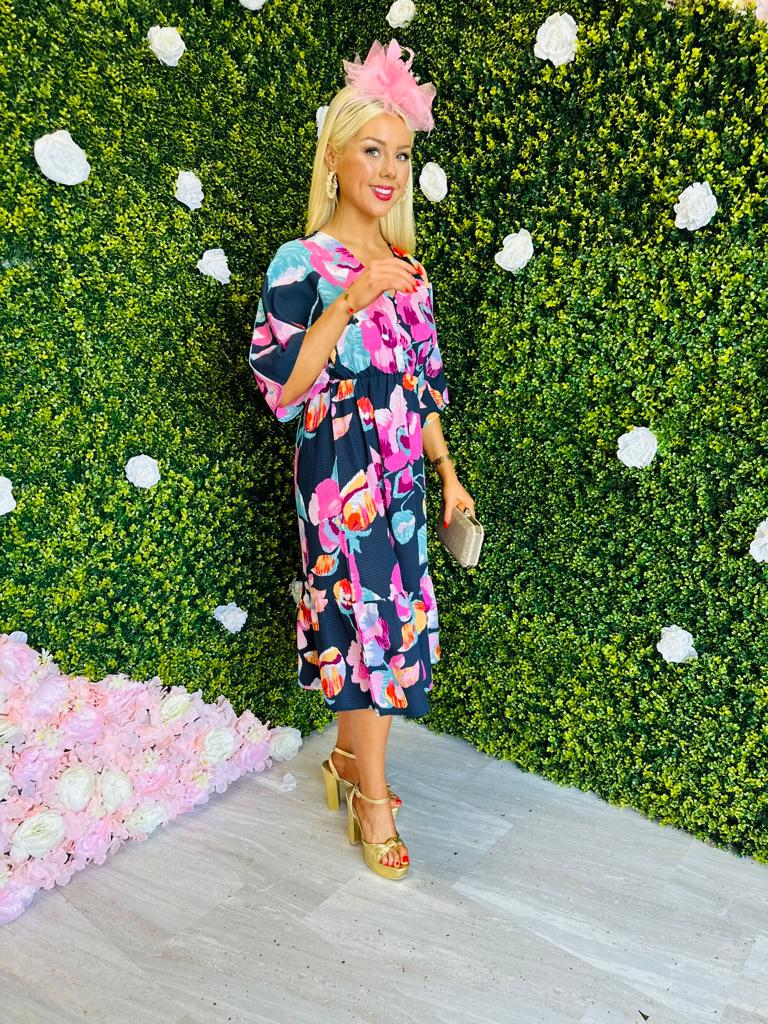Josie Black Floral Tiered Midi Dress