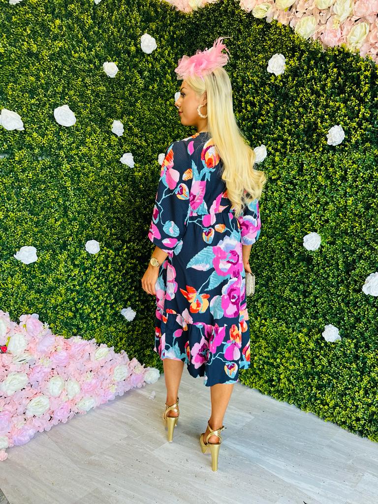 Josie Black Floral Tiered Midi Dress