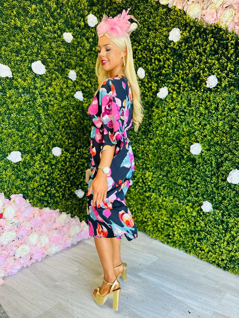 Josie Black Floral Tiered Midi Dress