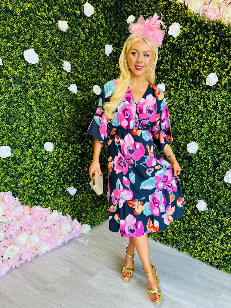 Josie Black Floral Tiered Midi Dress