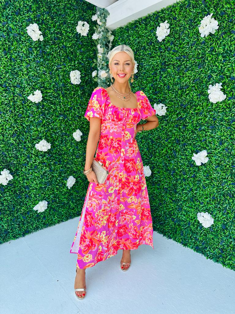 Franky Floral Detail Maxi Dress Pink