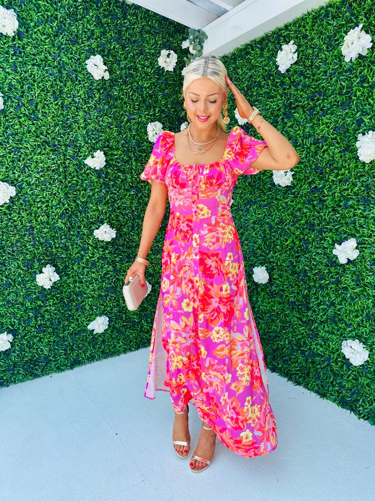 Franky Floral Detail Maxi Dress Pink