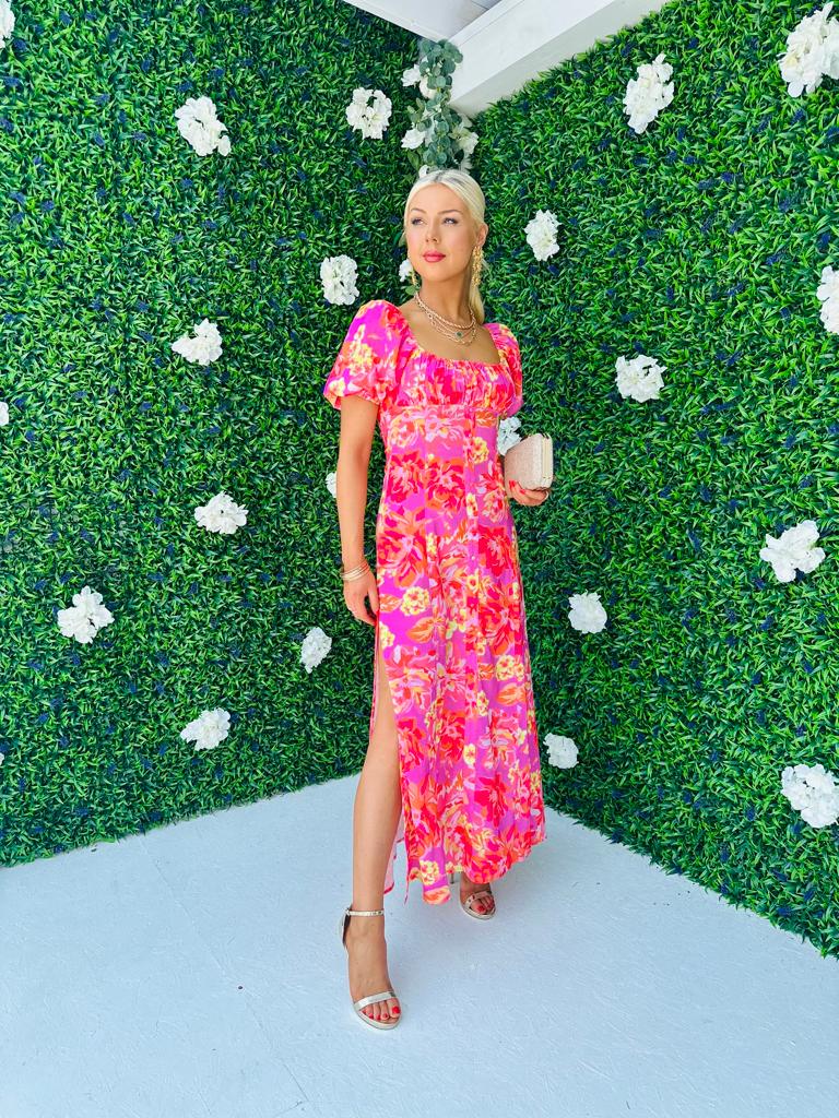 Franky Floral Detail Maxi Dress Pink