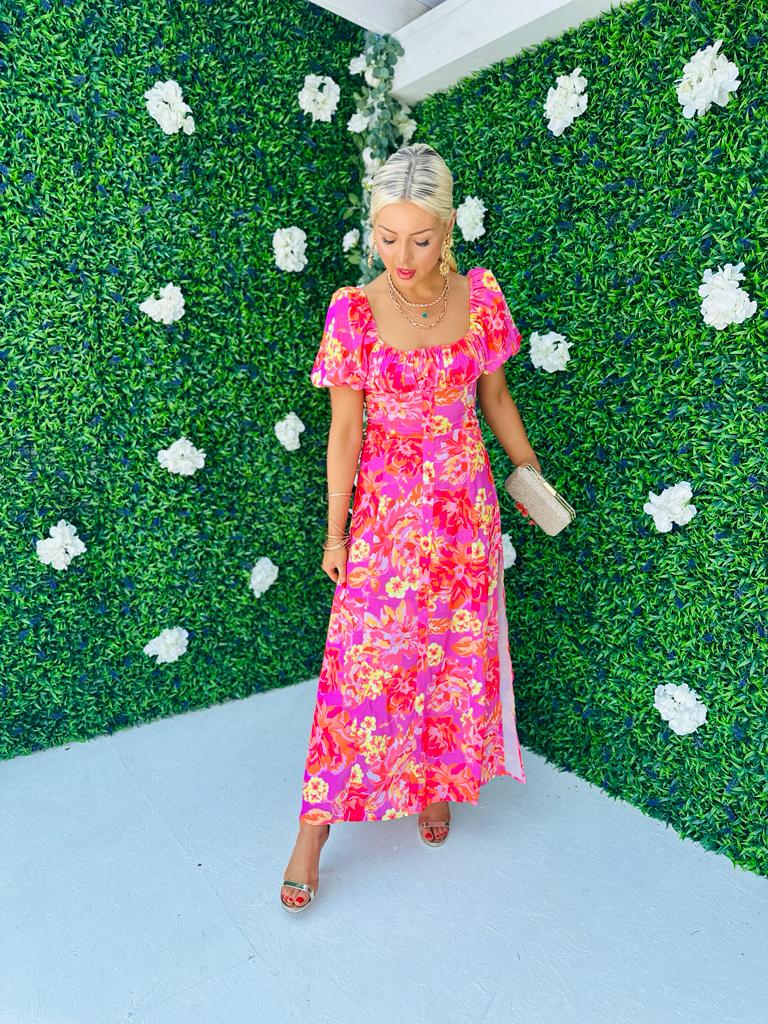 Franky Floral Detail Maxi Dress Pink